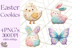 Easter Cookies Clipart, Bunny Chick Egg Carrot Flower PNG Product Image 1