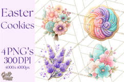 Easter Cookies Clipart, Bunny Chick Egg Carrot Flower PNG Product Image 1