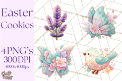 Easter Cookies Clipart, Bunny Chick Egg Carrot Flower PNG Product Image 1