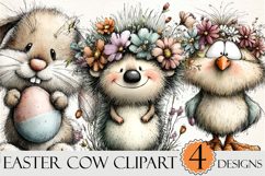 Whimsical Easter Cow Clipart PNG Product Image 1