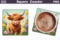Easter Square Coaster | Highland Cow Square Coaster Product Image 1