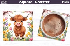 Easter Square Coaster | Highland Cow Square Coaster Product Image 1
