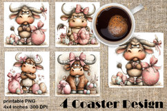 Happy Easter Square Coaster Sublimation. Funny cow Product Image 1