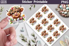 Easter Highland Cow Sticker | Happy Easter Sticker Printable Product Image 1