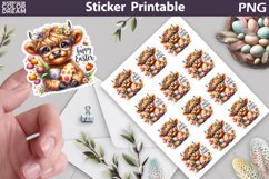Easter Highland Cow Sticker | Happy Easter Sticker Printable Product Image 1