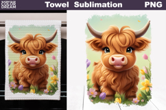 Easter Highland Cow Kitchen Towel | Spring Towel Sublimation Product Image 1