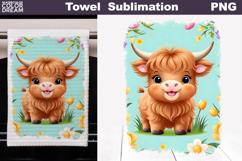 Easter Highland Cow Kitchen Towel | Spring Towel Sublimation Product Image 1