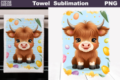 Easter Highland Cow Kitchen Towel | Spring Towel Sublimation Product Image 1