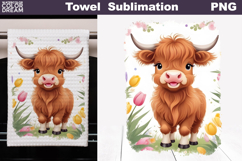 Easter Highland Cow Kitchen Towel | Spring Towel Sublimation Product Image 1