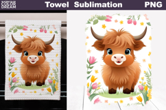 Easter Highland Cow Kitchen Towel | Spring Towel Sublimation Product Image 1