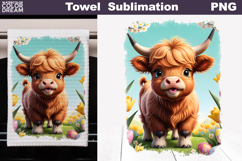 Easter Highland Cow Kitchen Towel | Spring Towel Sublimation Product Image 1