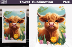 Easter Highland Cow Kitchen Towel | Spring Towel Sublimation Product Image 1
