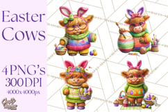 Easter Highland Cow Clipart PNG, Cute Spring Cow Clip Art Product Image 1