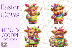 Easter Highland Cow Clipart PNG, Cute Spring Cow Clip Art Product Image 1