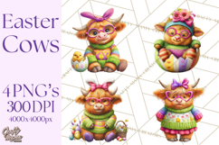 Easter Highland Cow Clipart PNG, Cute Spring Cow Clip Art Product Image 1