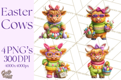 Easter Highland Cow Clipart PNG, Cute Spring Cow Clip Art Product Image 1