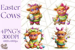 Easter Highland Cow Clipart PNG, Cute Spring Cow Clip Art Product Image 1