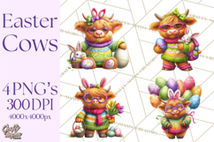 Easter Highland Cow Clipart PNG, Cute Spring Cow Clip Art Product Image 1