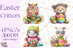 Easter Bunny Clipart, Spring Animals PNG, Colored Eggs Product Image 1