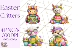 Easter Bunny Clipart, Spring Animals PNG, Colored Eggs Product Image 1