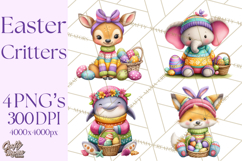 Easter Bunny Clipart, Spring Animals PNG, Colored Eggs Product Image 1