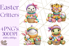 Easter Bunny Clipart, Spring Animals PNG, Colored Eggs Product Image 1