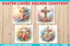 Watercolor Easter Flower Cross Square Coasters Design Product Image 1