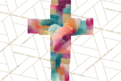 Patterned Easter Cross Clipart, Pastel Bold Christian Png Product Image 5