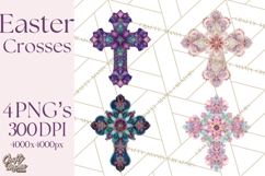 Patterned Easter Cross Clipart, Pastel Bold Christian Png Product Image 1