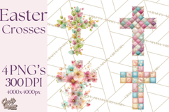 Patterned Easter Cross Clipart, Pastel Bold Christian Png Product Image 1