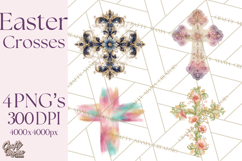 Patterned Easter Cross Clipart, Pastel Bold Christian Png Product Image 1