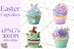 Easter Cupcakes Clipart, Pastel Easter Desserts, Bakery Png Product Image 1
