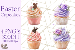 Easter Cupcakes Clipart, Pastel Easter Desserts, Bakery Png Product Image 1