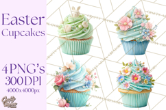 Easter Cupcakes Clipart, Pastel Easter Desserts, Bakery Png Product Image 1