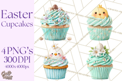 Easter Cupcakes Clipart, Pastel Easter Desserts, Bakery Png Product Image 1