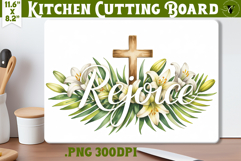 Christian Easter Kitchen Cutting Board | Rejoice design Product Image 1