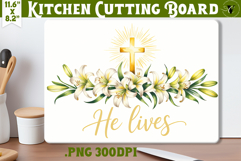 Christian Easter Kitchen Cutting Board | He Lives design Product Image 1