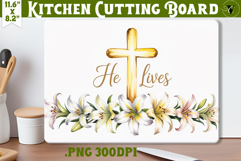 Christian Easter Kitchen Cutting Board | He Lives design Product Image 1