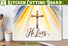 Christian Easter Kitchen Cutting Board | He Lives design Product Image 1