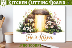Christian Easter Kitchen Cutting Board | He is Risen design Product Image 1