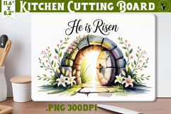 Christian Easter Kitchen Cutting Board | He is Risen design Product Image 1