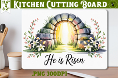 Christian Easter Kitchen Cutting Board | He is Risen design Product Image 1