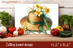 Straw hat and daffodils Cutting Board Design. Garden Flowers Product Image 1