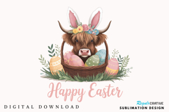 Easter Day Highland Cow PNG, Cute Cow Easter PNG Product Image 1