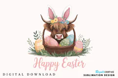 Easter Day Highland Cow PNG, Cute Cow Easter PNG Product Image 1