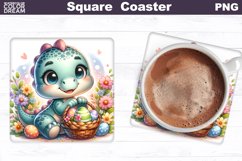 Easter Dino Square Coaster | Dinosaur Square Coaster Product Image 1