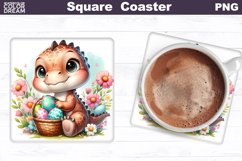 Easter Dino Square Coaster | Dinosaur Square Coaster Product Image 1