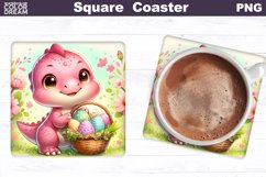 Easter Dino Square Coaster | Dinosaur Square Coaster Product Image 1