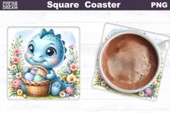 Easter Dino Square Coaster | Dinosaur Square Coaster Product Image 1