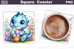 Easter Dino Square Coaster | Dinosaur Square Coaster Product Image 1